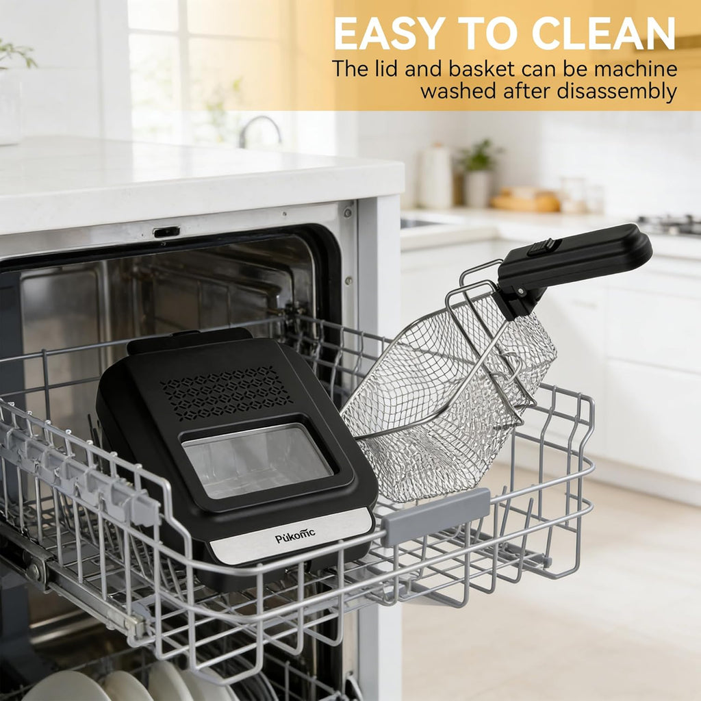 Pukomc Electric Deep Fryer with Basket,Adjustable Temperature Frying Pot for Home Use,Removable Lid and 2.5L Non-Stick Inner Pot & Easy to Clean
