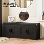 Homleke 2-Tier Storage Bench, Shoe Bench with Thickened Padded Seat Cushion, Entryway Bench with 4 Doors, Adjustable Shelf, 13.8" D x 45.3" W x 18.5" H, for Entryway, Living Room, Bedroom, Black