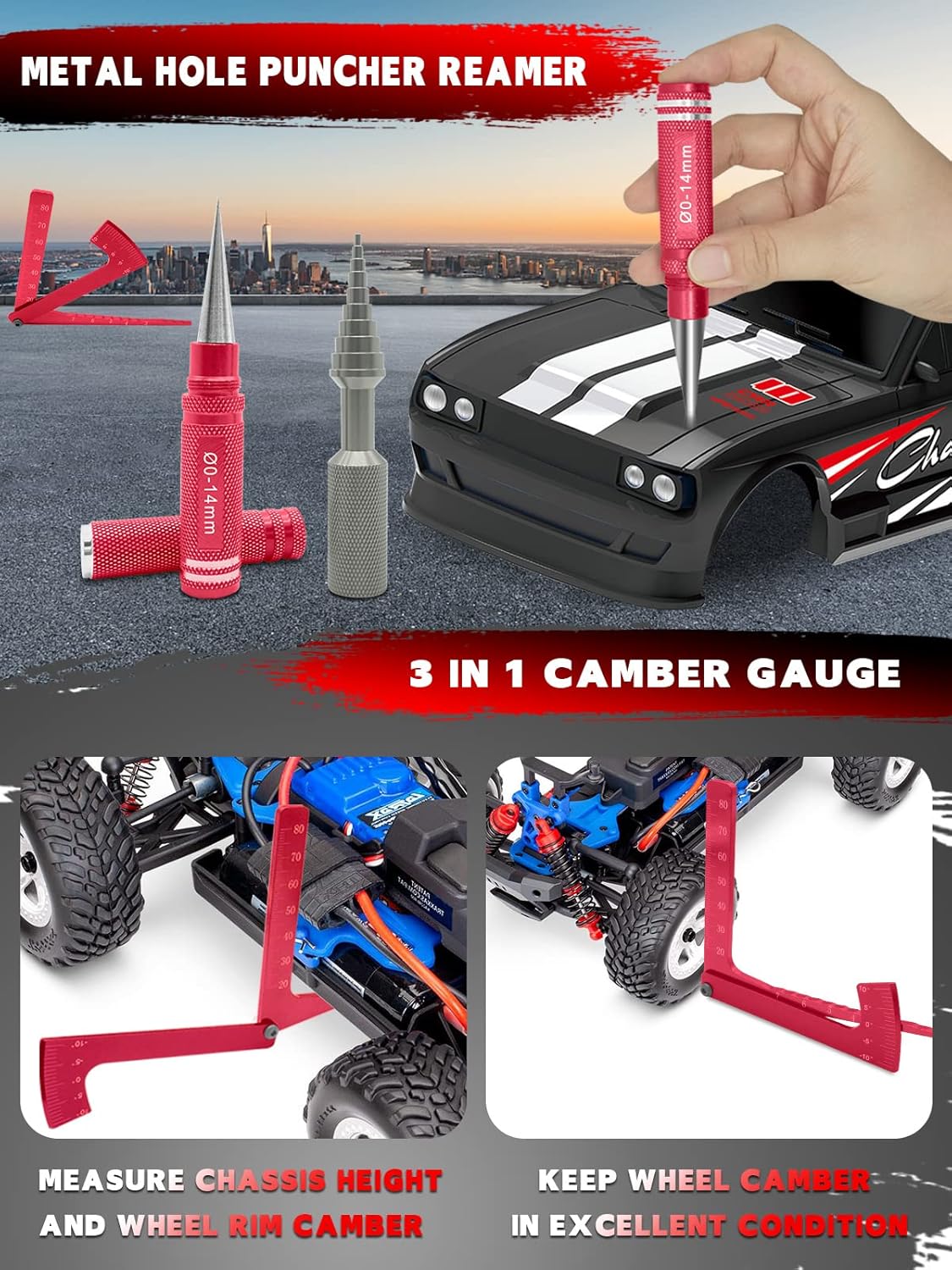 RC Tool Kit Screwdriver Set (Flat, Phillips, Hex) Metal Holder, RC Work Stand, 522PCS Screw Kit, Pliers Set, Body Reamer, Wrench, Tray, Repair Tool for RC Car Boat Quadcopter Helicopter -27pcs (Red)