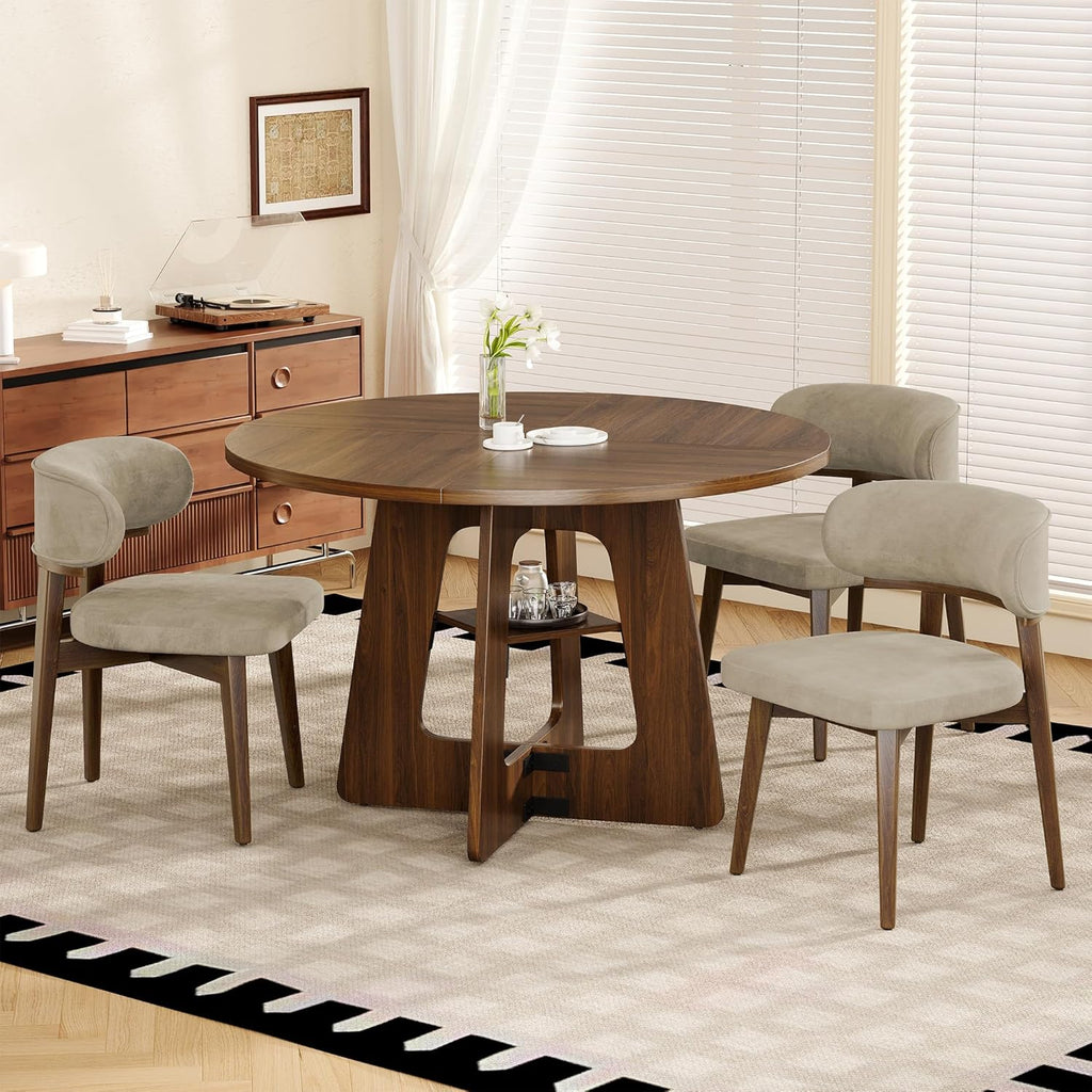 GRUSIGN Round Dining Table for 4-6, 47" Kitchen Table for Dining Room, Circle Farmhouse Kitchen Table, Wood Dinner Table for Kitchen, Living Room, Apartment