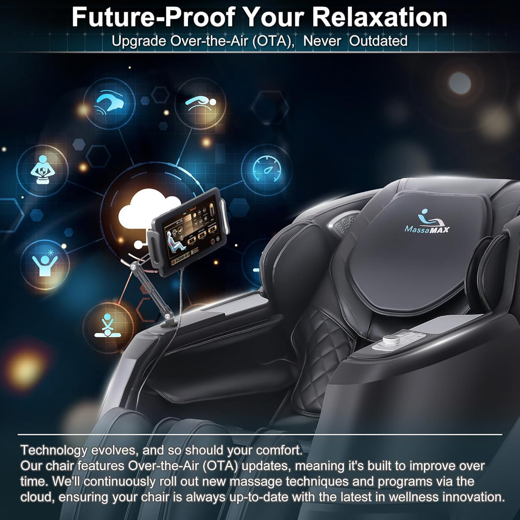 MassaMAX MT339 4D Massage Chair, Full Body Recliner with Auto Footrest, Zero Gravity, OTA Cloud Tech, SL Track, Deep Yoga Stretch, 27 Modes, APP, AI Control, and Heating (Deep Black)