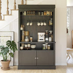 CABIHOME 72" Coffee Hutch Large Kitchen Sideboard，Farmhouse Coffee Bar Cabinet with Storage LED Buffet Cabinet with Wine Rack/Glass Shelf for Kitchen, Dining Room, Living Room(Black)