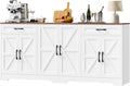 71” Large Sideboard Buffet Cabinet with Storage, Farmhouse Kitchen Buffet Cabinet with Adjustable Shelves and 6 Barn Doors, Wood Coffee Wine Bar Console Table for Kitchen, Dining Room, White