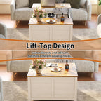 Lift Top Coffee Table with Storage, 31.5" Farmhouse Coffee Tables with Wooden Lift Tabletop and Hidden Compartment Square Center Table for Living Room, Home Office Small Space, White