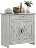 HOMCOM Farmhouse Sideboard Buffet Cabinet, Barn Door Coffee Bar Cabinet with Drawer and Adjustable Shelf for Kitchen, Living Room, Entryway, Stone Gray