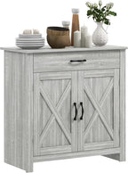 HOMCOM Farmhouse Sideboard Buffet Cabinet, Barn Door Coffee Bar Cabinet with Drawer and Adjustable Shelf for Kitchen, Living Room, Entryway, Stone Gray
