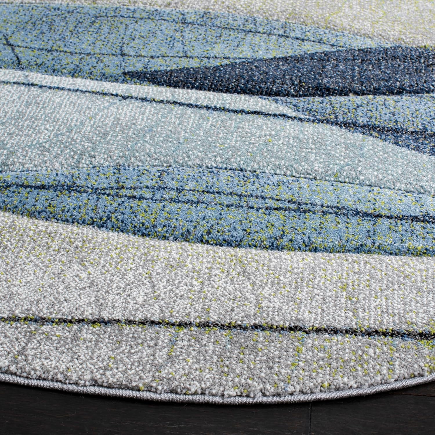 SAFAVIEH Hollywood Collection Round Rug - 8' Round, Ivory & Blue Green, Contemporary Design, Stain Resistant, Ideal for High Traffic Areas in Living Room, Bedroom & Dining Room (HLW703A-8R)