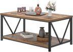EXCEFUR Modern Coffee Table, Industrial Metal and Wood Living Room Table with Storage Shelf, Rustic Brown