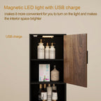 Tall Storage Cabinet, 13.15 Inch Narrow Bathroom Cabinet with USB Magnetic Light, Open Shelf, Magnetic Doors, 2 Adjustable Shelves, Anti-Tip Kit for Small Spaces, Living Room, Black, 57.1" H
