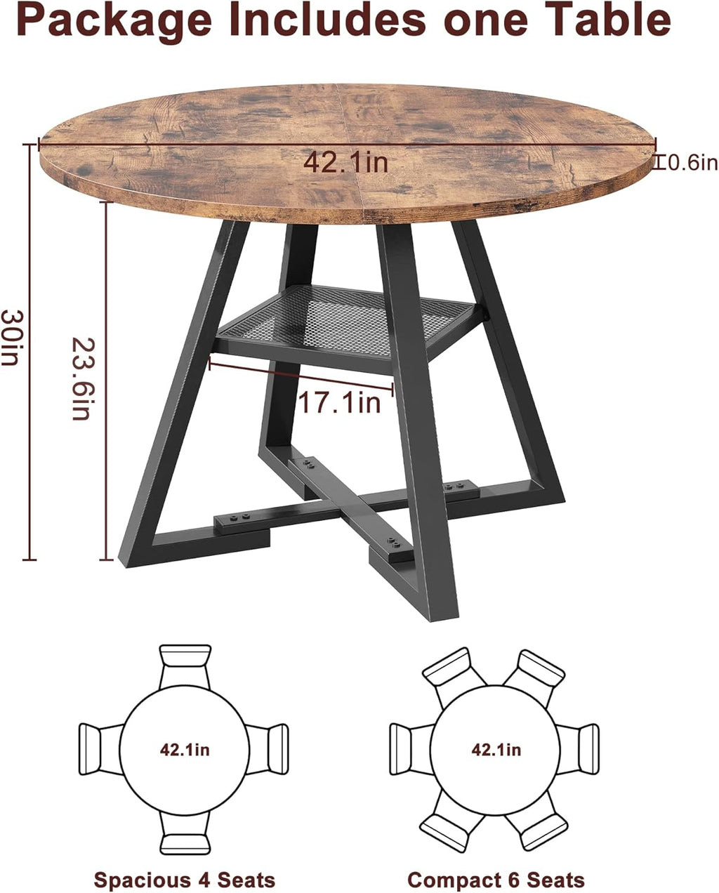 Jocoevol Round Dining Table for 4,Kitchen Dining Room Circle Dinner Pedestal Table,Space Saving Wood Kitchen & Dining Room Furniture (Vintage, 42In)
