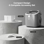 Crzoe Countertop Ice Maker Machine with Handle,26Lbs/24H,9 Cubes Ready in 6 Mins,Self-Cleaning Function with Ice Scoop and Basket for Home/Office(Grey)