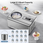 Ice Cream Maker with Upgraded Compressor, 40% Faster Freezing, No Pre-Freezing Needed, LED Display, 2.1 Qt Capacity, Easy Operation for Ice Cream & Yogurt, Stainless Steel