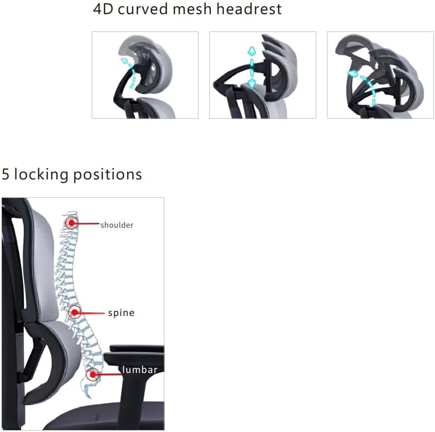 SUNLINE Elevate Office Chair - Ergonomic & Adjustable Lumbar Support System with Aluminum Base - 4D Curved Mesh Headrest & 3D Armrest Chair, Tilt Control