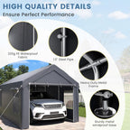 EROMMY Carport, 10x20 Ft Heavy Duty Carport with Roll-up Windows，Portable Garage with Removable Sidewalls, Car Canopy with All-Season Tarp and Sandbags for Truck, Tractor, Boat, Grey