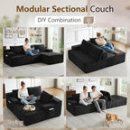 96" Cloud Sectional Couch with L-Shape Chaise, Modular Comfy Sofa Chaise Longue, Upholstered Corduroy Couches Sleeper with Deep Seat for Living Room Bedroom, No Assembly Required(Black, Right Facing)