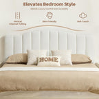 King Size Headboard Only, Upgraded One-Piece Bed Headboards Adjustable Height&Width Upholstered California King Headboard, Modern Vertical Channel Design Lush Velvet Head Board, White