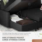 Walsunny Sectional Sofa Couch L Shaped Sleeper Sofa Bed Pull Out Bed with Storage, Reversible Sectional Couches for Living Room, Apartment, Office(Black)
