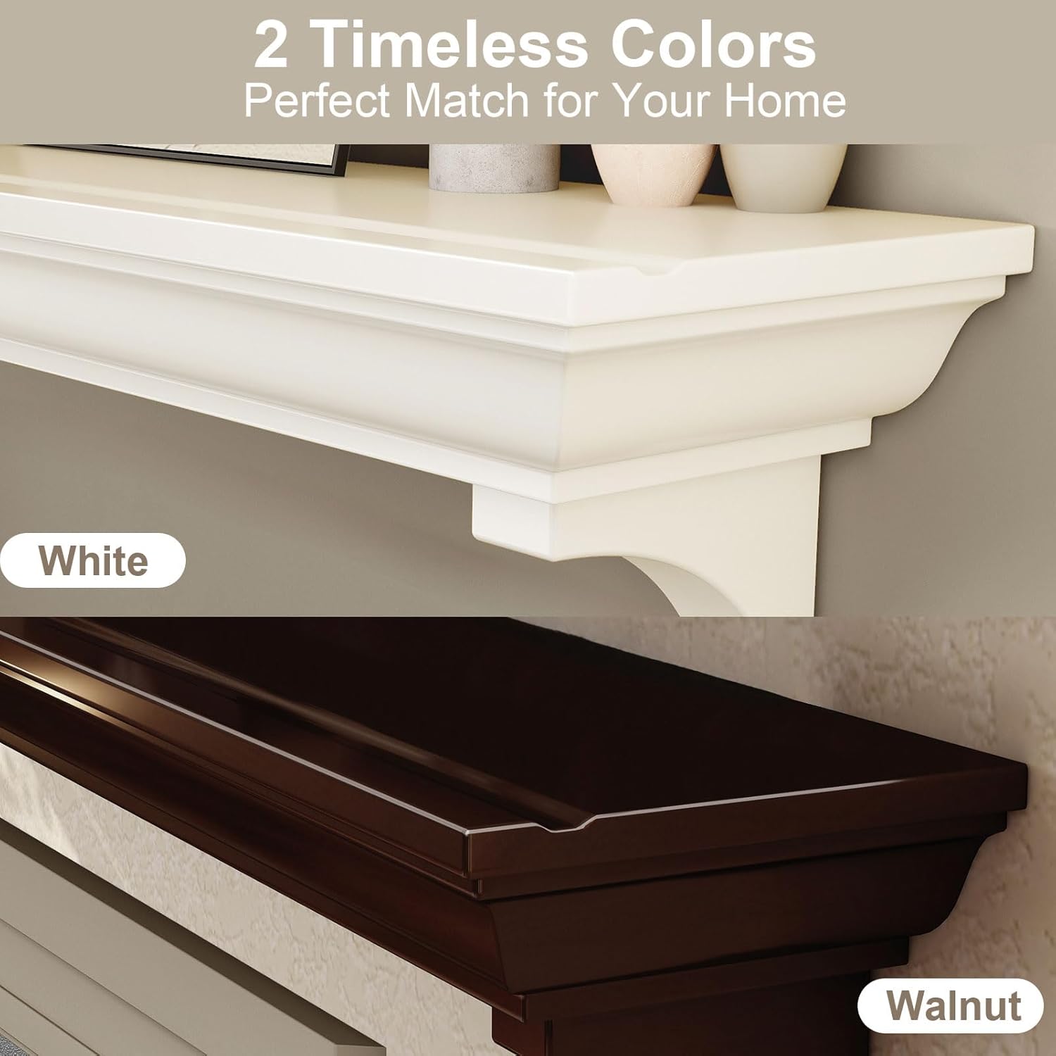 72 Inch Fireplace Mantel Shelf, Invisible Heavy Duty Bracket Floating Mantle for Over Fireplace, Wall Mounted Handcrafted Hollow Solid Wood Design, Rustic Traditional Fireplace Decor (Walnut)