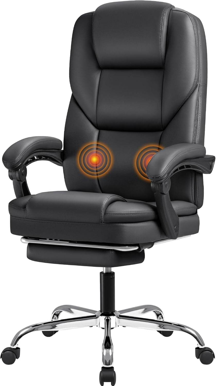 Furmax Executive Office Chair with Foot Rest Big and Tall Office Chair Ergonomic Home Office Desk Chairs Reclining High Back Leather Chair with Lumbar Support, 400LBS (Black)