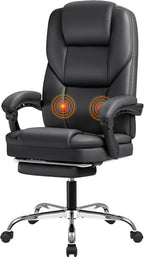 Furmax Executive Office Chair with Foot Rest Big and Tall Office Chair Ergonomic Home Office Desk Chairs Reclining High Back Leather Chair with Lumbar Support, 400LBS (Black)