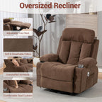 360° Swivel Rocking Chair, Rocker Recliner Chair with Vibration Massage and Heat, Ergonomic Lounge Chairs with Rocking Function and Side Pocket, Cup Holders, Brown