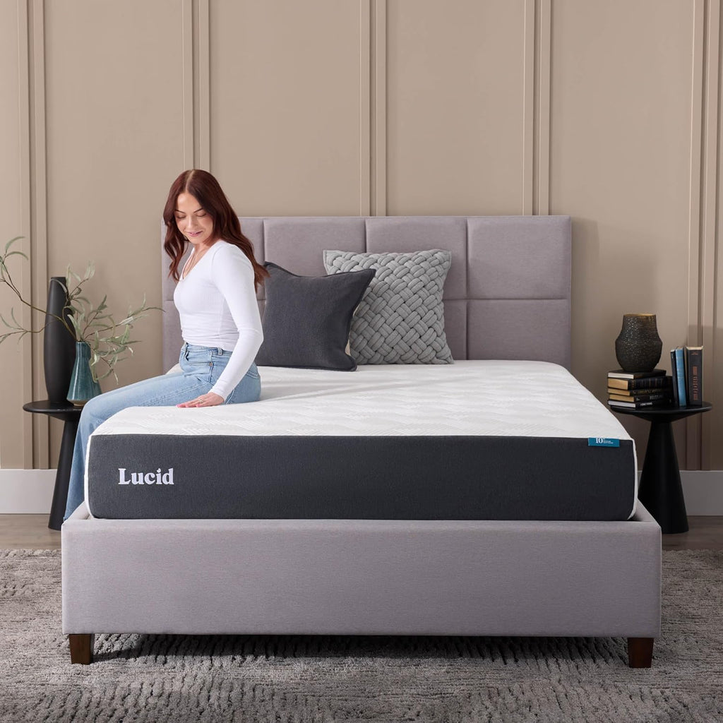 Lucid 10 Inch Memory Foam Mattress - Medium Feel - Infused with Refreshing Bamboo Charcoal and Cooling Gel - Bed in a Box - Temperature Regulating - Pressure Relief - Breathable - Queen Size