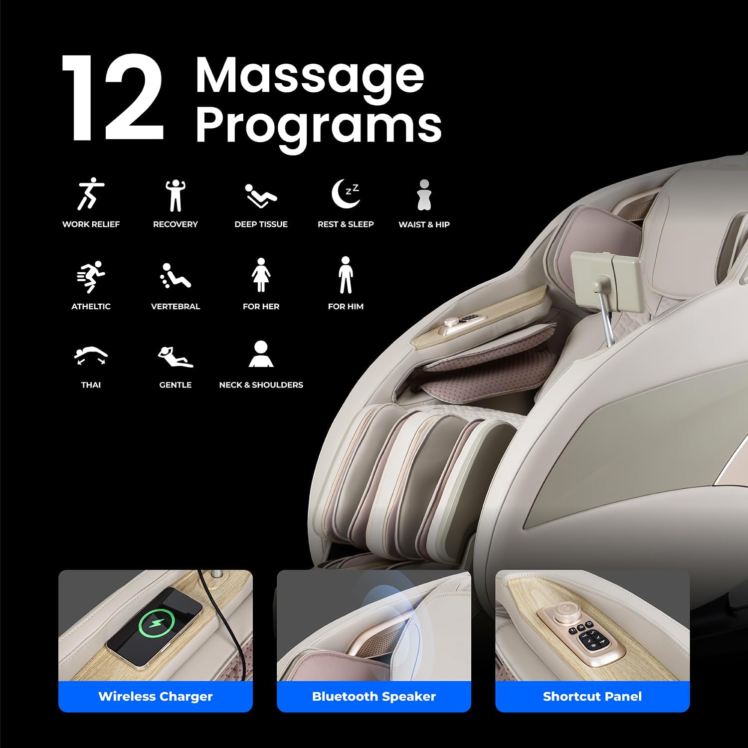 Titan 4D Endor l Full Body Massage Chair l 4D Massage Roller l SL Track l 3 Stage Zero Gravity Reclining l Vertebral Massage l Soothing Lumbar Heating l Bluetooth Speakers (Black)