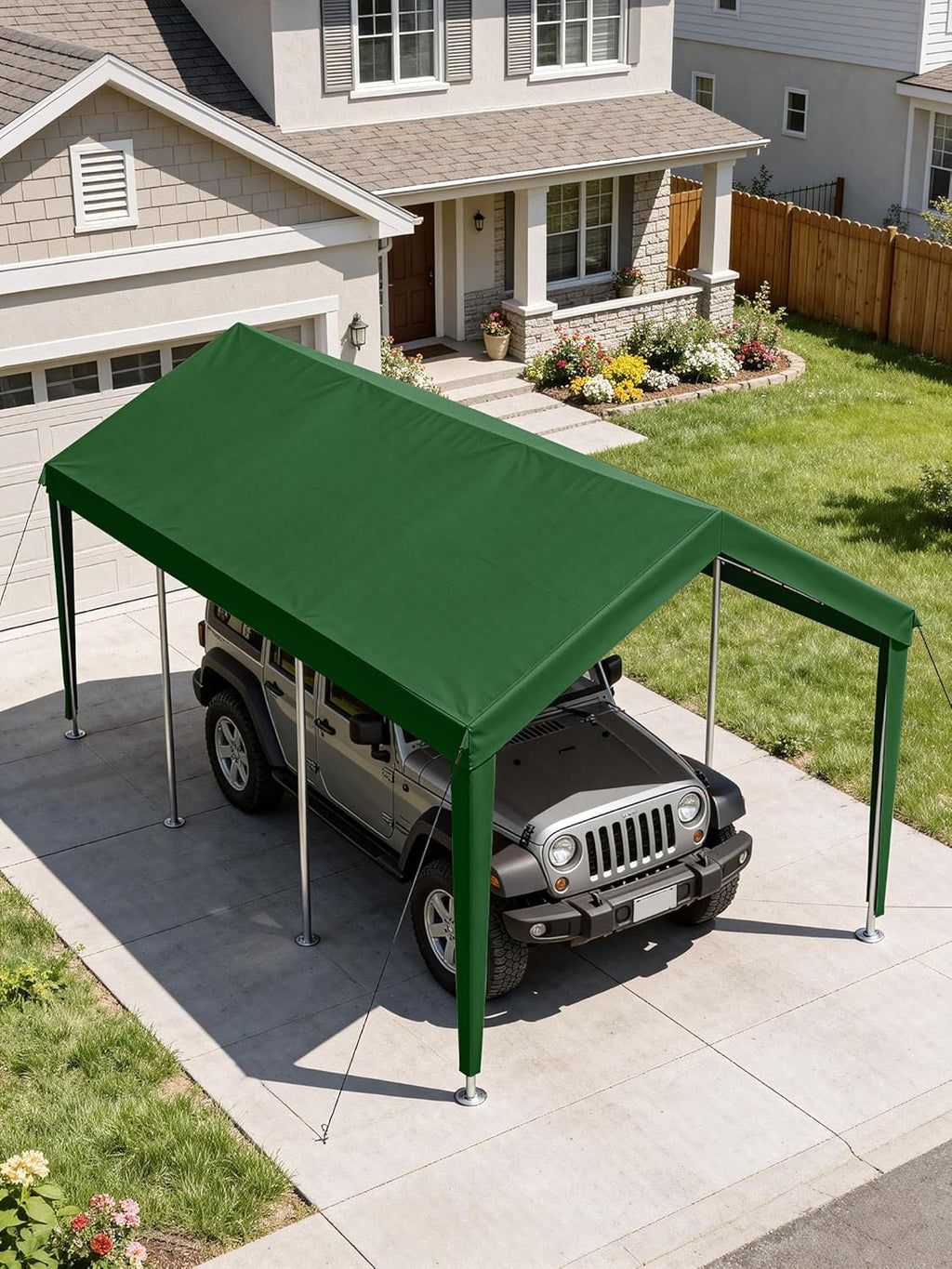 10 x 20 Ft Carport Replacement Cover, Heavy Duty Outdoor Car Tarp Canopy, Waterproof & UV Protected Tear Oxford Tarp with Ball Bungees (Frame is Not Included)