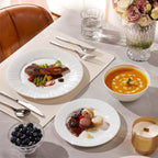 KINGSTONE 24-Piece Bone China Dinnerware Set with 40-Piece flatware, White Lightweight Porcelain Service for 8, for Family Dining, Restaurants, Gifting，Microwave and Dishwasher Safe