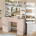 Vanity Desk with Mirror and Lights,43" Makeup Vanity Table with 9 Drawers and 7 Storage Shelves, Power Outlet & Adjustable LED Lights, Dressing Table for Bedroom .White