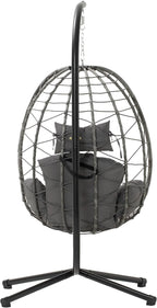 LEX CRAFT Egg Chair with Stand, Swing Chair Hanging Chair Nest Basket, UV Resistant Removable & Washable Cushions,350LBS Capacity for Bedroom, Balcony, Garden(GR-GR)