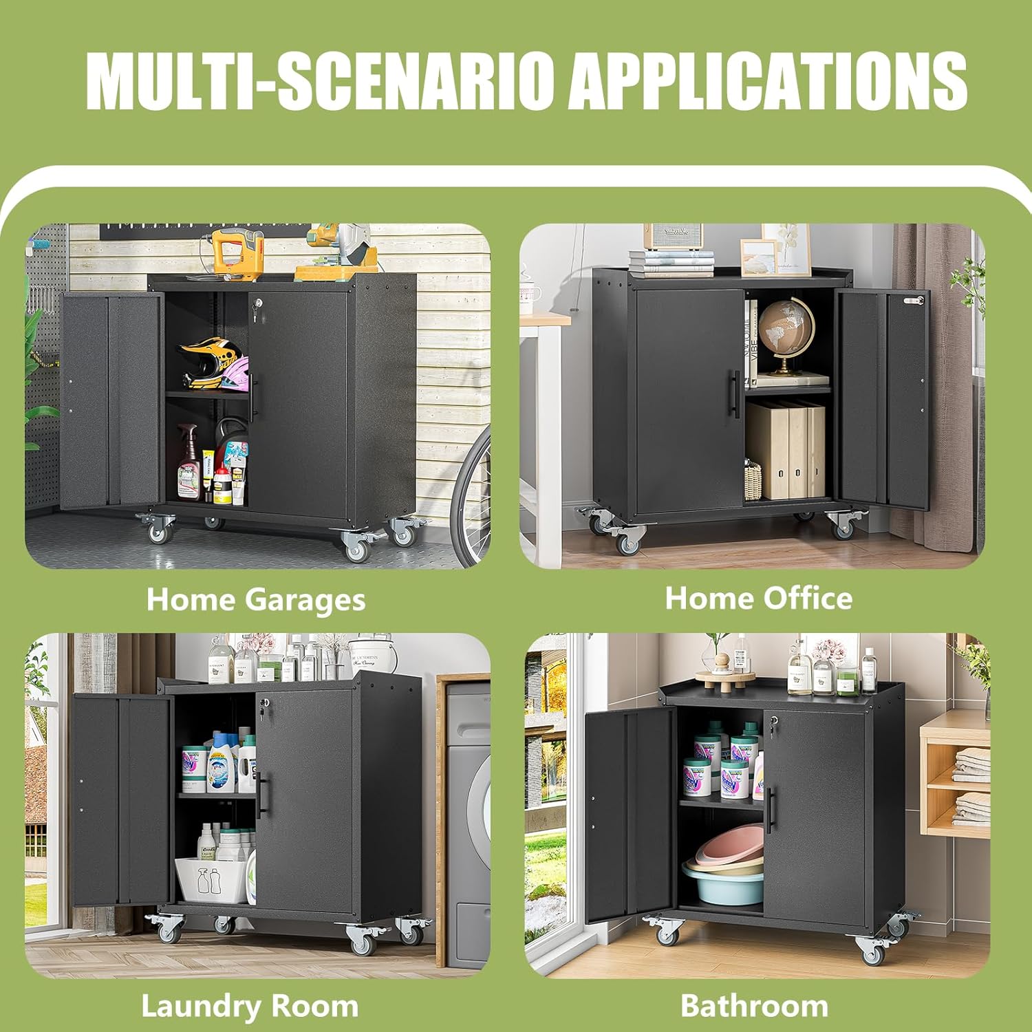 Metal Storage Cabinet with Wheels,Rolling Tool Cabinets with Doors and Adjustable Shelves,Lockable Garage Storage Cabinet,Heavy Duty Tool Chest for Home Office Utility Room,Assembly Required