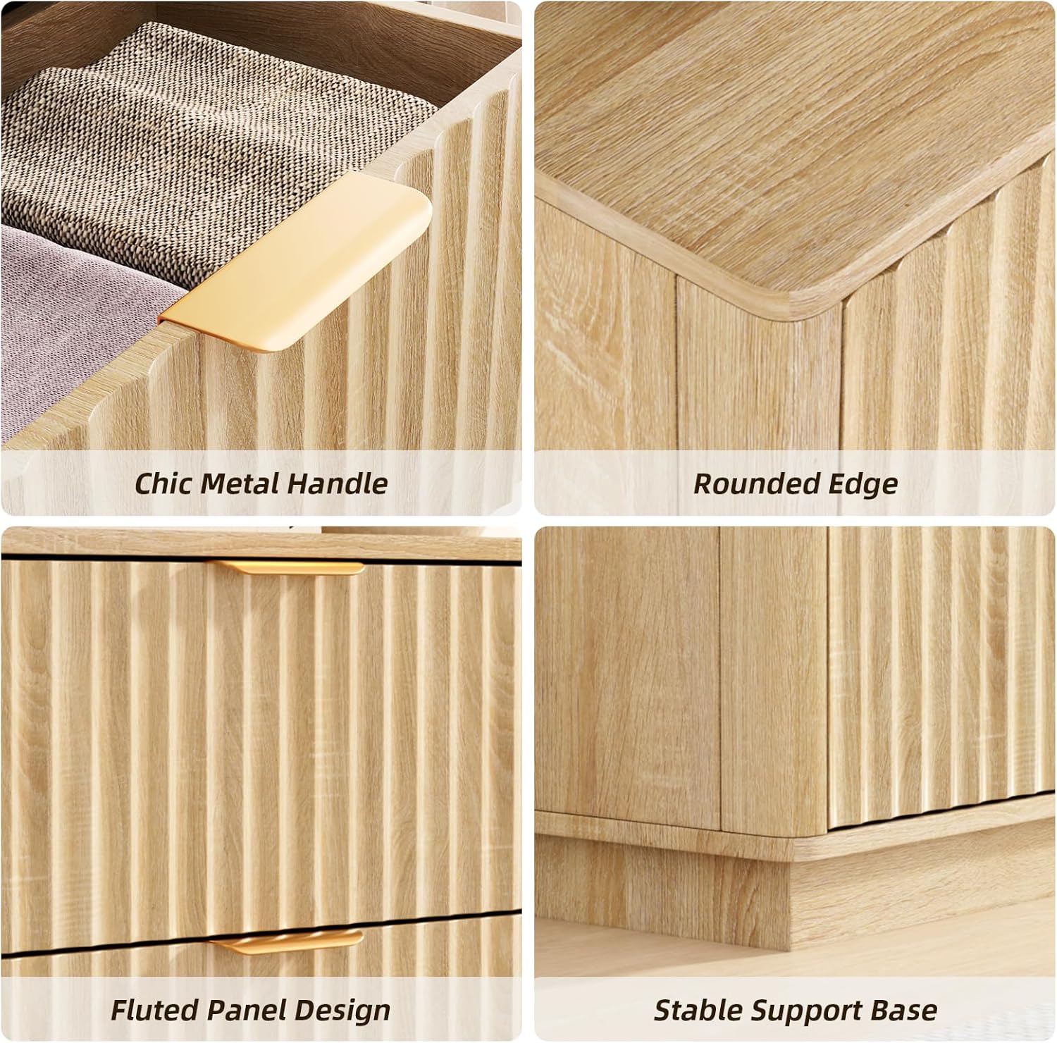 VOWNER Fluted 6 Drawers Dresser for Bedroom, 54" Wide Modern Chest of Drawers with Metal Handle, Closet Clothes Storage Organizer, Wood Dresser TV Stand for Living Room, Closet, Hallway, Entryway