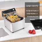 Deep Fryer with Basket, 1700w 19.7Qt Oil Tank/ 8.8Qt Basket, 0.6mm Thickened Stainless Steel Countertop Electric Fryer for Home and Commercial Use, Oil Fryer with Double Overheat Protection