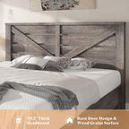 AMERLIFE King Size Farmhouse Bed Frame with 49.2" Barn Door Headboard, Platform Bed Frame with Wood Slats, Under Bed Storage Space, Easy Assembly, Noisy Free, Rustic Gray