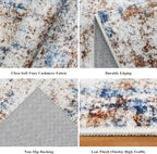 12x18 ft Extra Large Living Room Rug – Washable Modern Abstract Neutral Oversize Rugs for Bedroom,Dining Room,Family Room – Non-Slip Low-Pile Thin Stain-Resistant Carpet（Blue Brown）