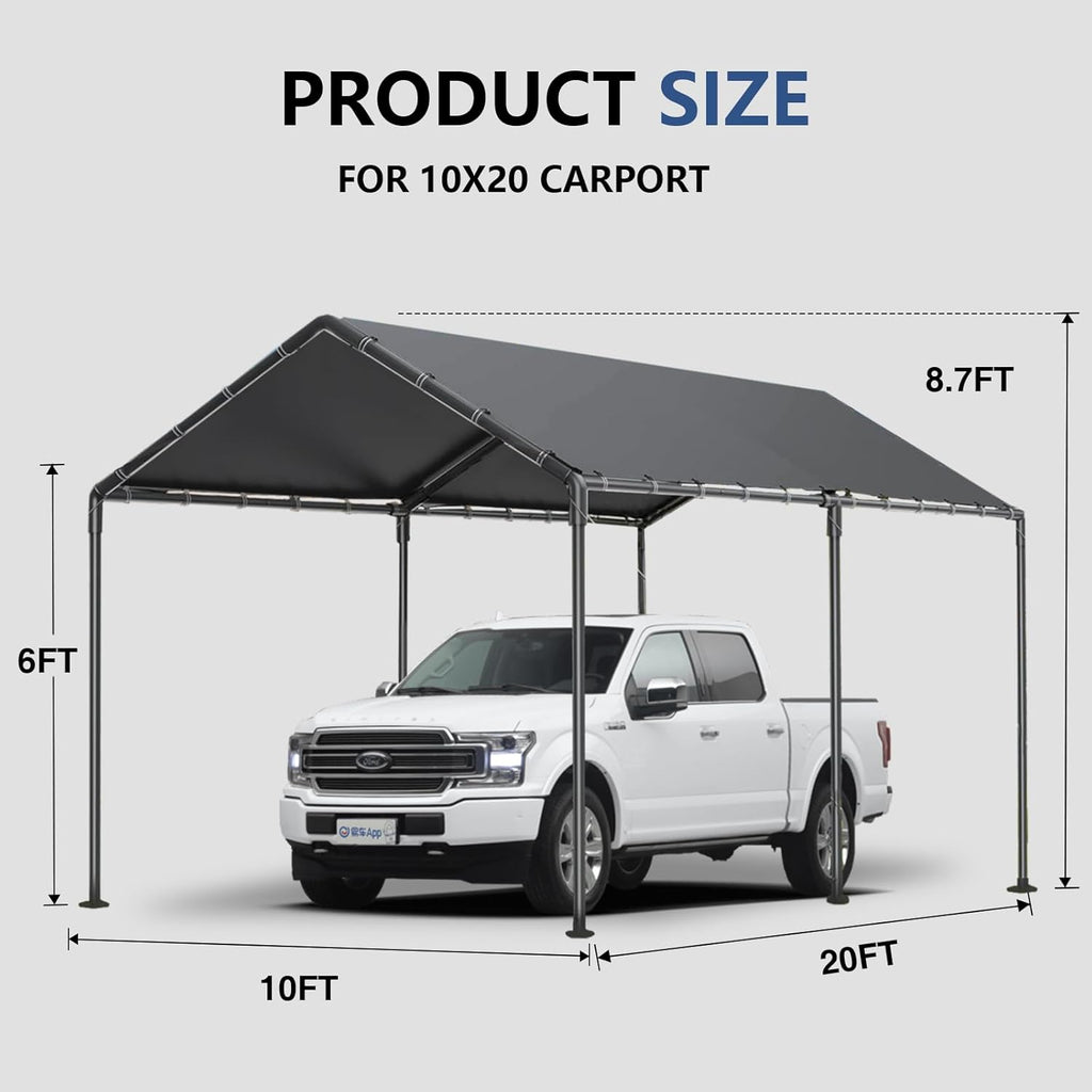 10x20ft Heavy Duty Carport Canopy, Portable Outdoor Garage Shelter, Waterproof UV Protected All Season Car Tent for Auto, Truck, SUV, Boat, Grey