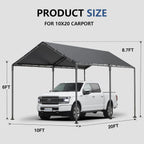 10x20ft Heavy Duty Carport Canopy, Portable Outdoor Garage Shelter, Waterproof UV Protected All Season Car Tent for Auto, Truck, SUV, Boat, Grey