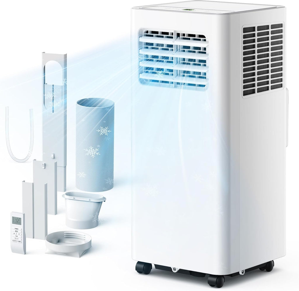 EUHOMY Portable Air Conditioners 10,000 BTU, 4-in-1 Air Conditioner Portable Up to 450 Sq.Ft. with Cool, Fan, Dehumidifier, Sleep, Portable AC Unit with LED Remote & 24H Timer, Installation Kits