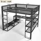 Bellemave Queen Size Loft Bed with Storage Shelves & Hanging Rod, Metal Queen Loft Bed Frame with Desk for Kids Teens, Black