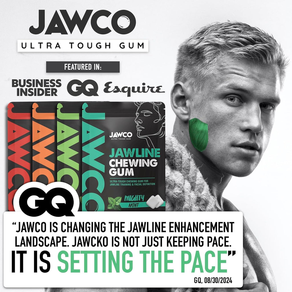 JAWCO Ultra-tough Jawline Chewing Gum | Get a Stronger, Squarer Jawline | Jaw Training Hard Gum | Chisel, Sculpt, Tone your Jaw | 15X Hardness | Facial Fitness Mewing Gum | Chiseled Cinnamon (6-Pack)