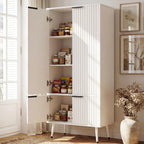 Foxemart White Fluted 51" Tall Wooden Kitchen Pantry Storage Cabinet Food Organize with Adjustable Shelves, Modern Accent Cabinet Sideboard Buffet for Dining Room, Entryway, Bathroom, Home Office