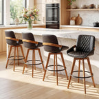 26 Inch Counter Height Stools Set of 2, Modern Mid Century Upholstered Upholstered Swivel Stool with Curved Back and Arms for Kitchen Island, Black