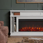 Real Flame Torrey 60” Electric Fireplace TV Stand for TVs up to 60 inches, Entertainment Center with Adjustable Shelves and Hidden Storage, TV Stand for Living Room and Bedroom, Bone White