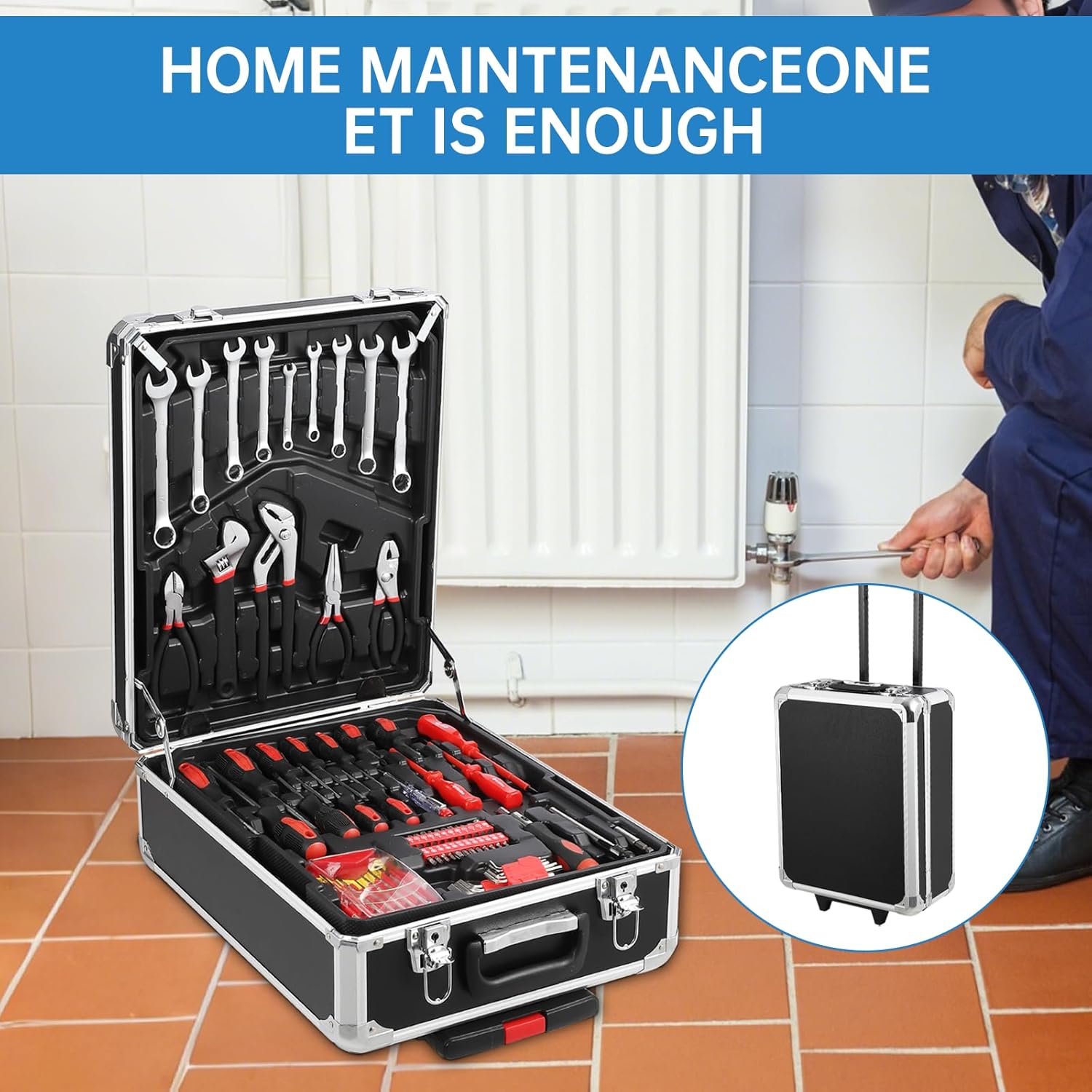 800 PCS Home Tool Set with Rolling Tool Box, Professional Mechanic Repair Kit, General Household Hand Tool Set with Aluminum Trolley Case for Homeowner, DIY