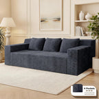 71" Corduroy Living Room Sofa, 3 Setaser Deep Seat Couch with 3 Lumbar Pillows, Comfy Boneless Sofa Modern Compressed Couch for Bedroom, Office, Apartment, No Assembly, Flat Armrests (Dark Grey)