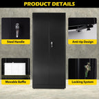 DUMOS Metal Storage Cabinet, 71" Locking Steel Storage Cabinet with 2 Doors and 5 Shelves, Tall Steel Cabinet for Garage, Home, Office, Gym,School, Black