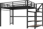 Bellemave Metal Queen Size Loft Bed with Desk and Storage Stairs,Heavy Duty Loft Bed Frame Queen Size with LED Lights and Charging Station for Kids,Teens,Adults,Black