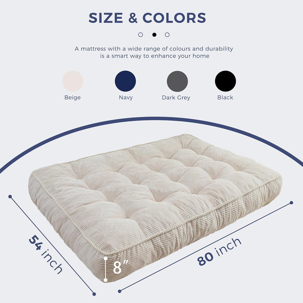 MAXYOYO 8" Futon Mattress Full Size, Ultra Thick Futons Sofa Couch Tufted Sleeper Sofa MAt, Floor Mattress for Adults, Shredded Foam Filling (Frame Not Included), Beige