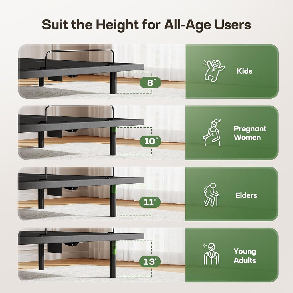 Marsail MS01-1 Full Adjustable Bed Base with Massage, 4 Ports USB A&C Bed Frame with Under-Bed Nightlight, 3 Minutes Fast Assembly, Wireless Control Adjustable Bed with 4 Height Options